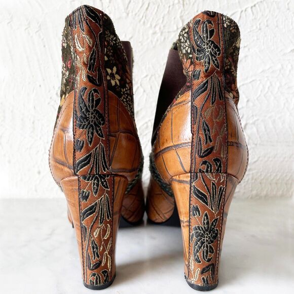 Tracy Porter Fabric & Croc Leather Brocade Boho Pull On Ankle Boots-Women's 10 - Picture 5 of 8